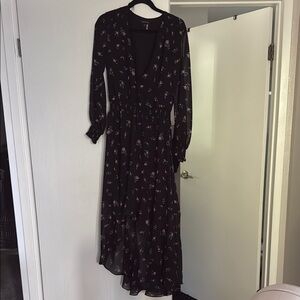 1. State Black Floral Chiffon Long Sleeve Maxi Dress